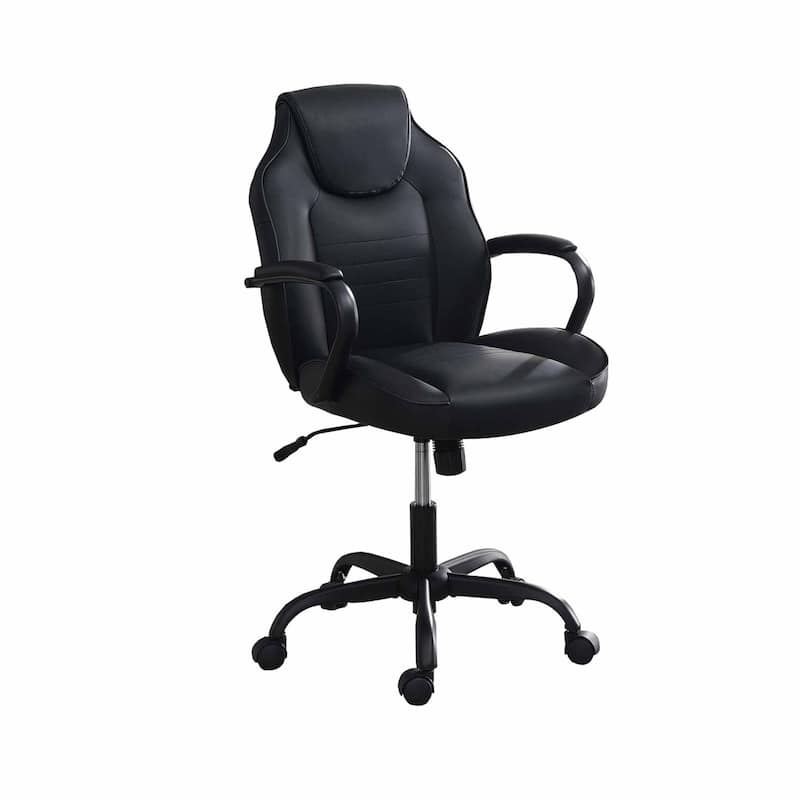 Black Faux Leather Ergonomic Office Chair with Adjustable Height, Swivel Seat and Rolling Caster Wheels
