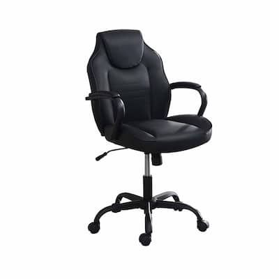 Black Faux Leather Ergonomic Office Chair with Adjustable Height, Swivel Seat and Rolling Caster Wheels
