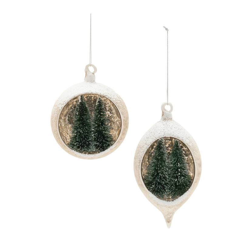 Mercury Glass Christmas Ornaments - 5.5" - White and Green - 6ct