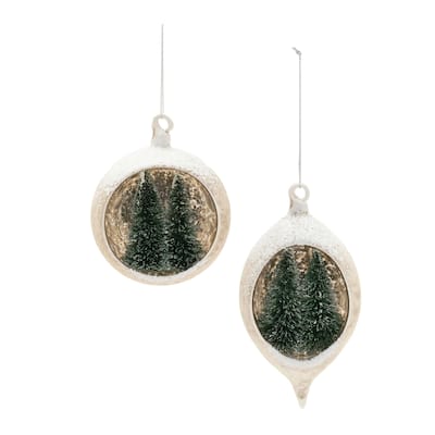 Mercury Glass Christmas Ornaments - 5.5" - White and Green - 6ct