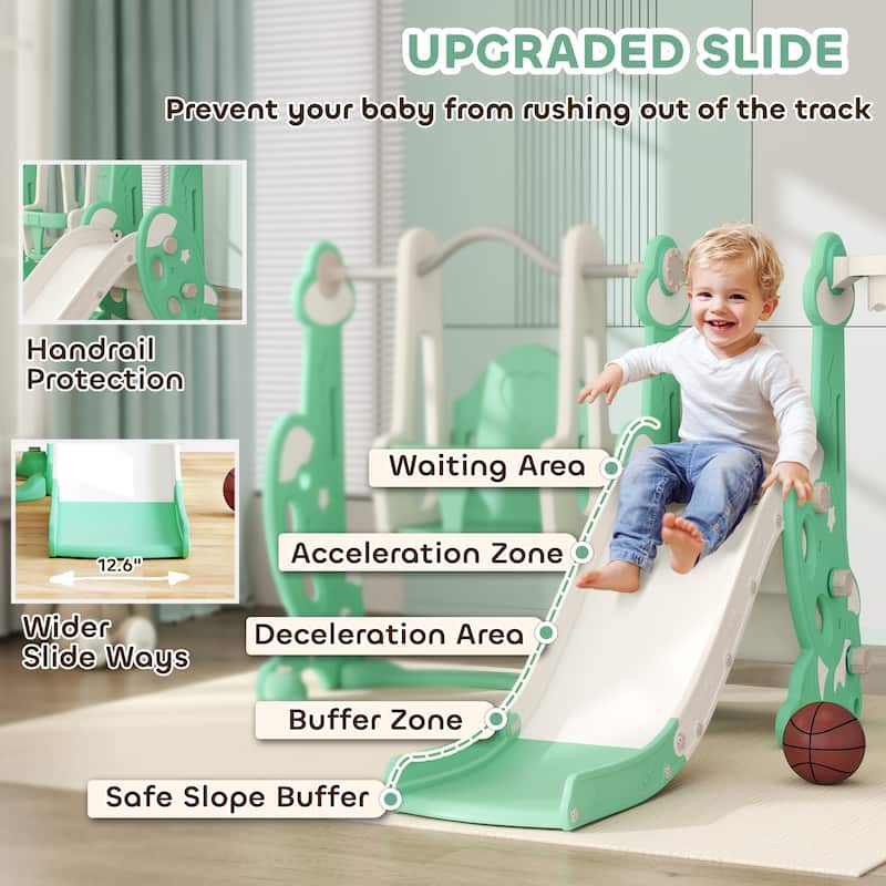 Outdoor Toddler Playset with Slide Swing Climber Platform and Basketball Hoop Activity - 58.1" L x 63" W x 42.1" H