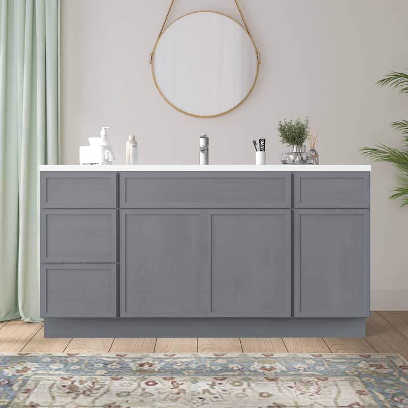 Vanity Art 63" Birch Freestanding Bathroom Vanity Cabinet without Top - Silver