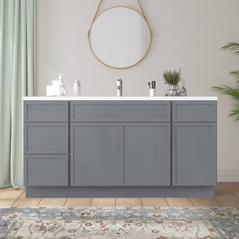Vanity Art 66" Birch Freestanding Bathroom Vanity Cabinet without Top - Silver