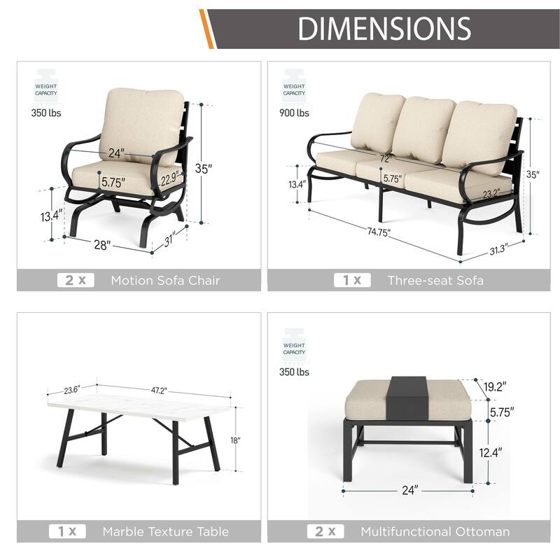 MAISON ARTS 5/7/9-Seat Patio Conversation Set, Outdoor Sofa Set with Single Sofa Chairs, 3-Seater Sofa, Ottoman and Coffee Table