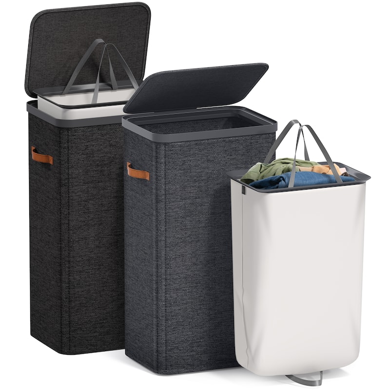 Sorbus 2 Pack 1-Compartment Laundry Basket with Removable Laundry Bag - Durable Organizer for Bathroom - Black