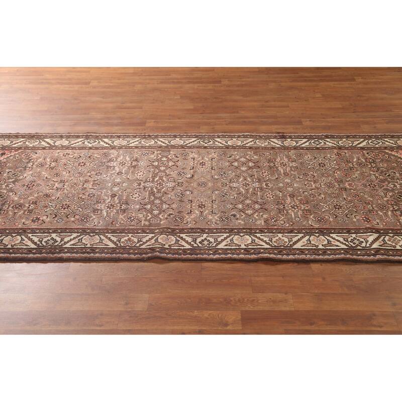Traditional Hamedan Persian Vintage Runner Rug Handmade Wool Carpet - 3'8"x 9'8"