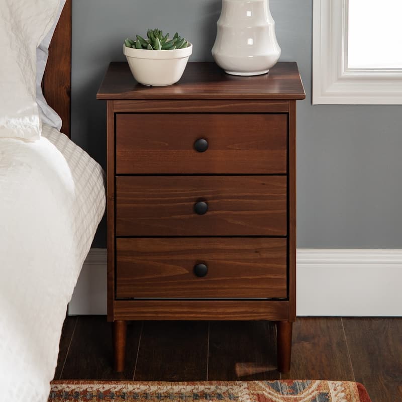 Classic 3-Drawer Solid Wood Nightstand for Living Room, Bedroom and Office