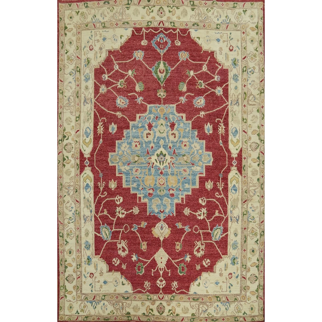 Vegetable Dye Wool Oushak Turkish Area Rug, Medallion Geometric Carpet - 11' 9'' X 9' 2''