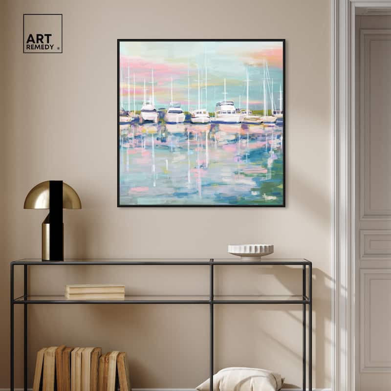 Art Remedy Coastal Dock Framed Sailing 1 Piece Canvas Wall Art
