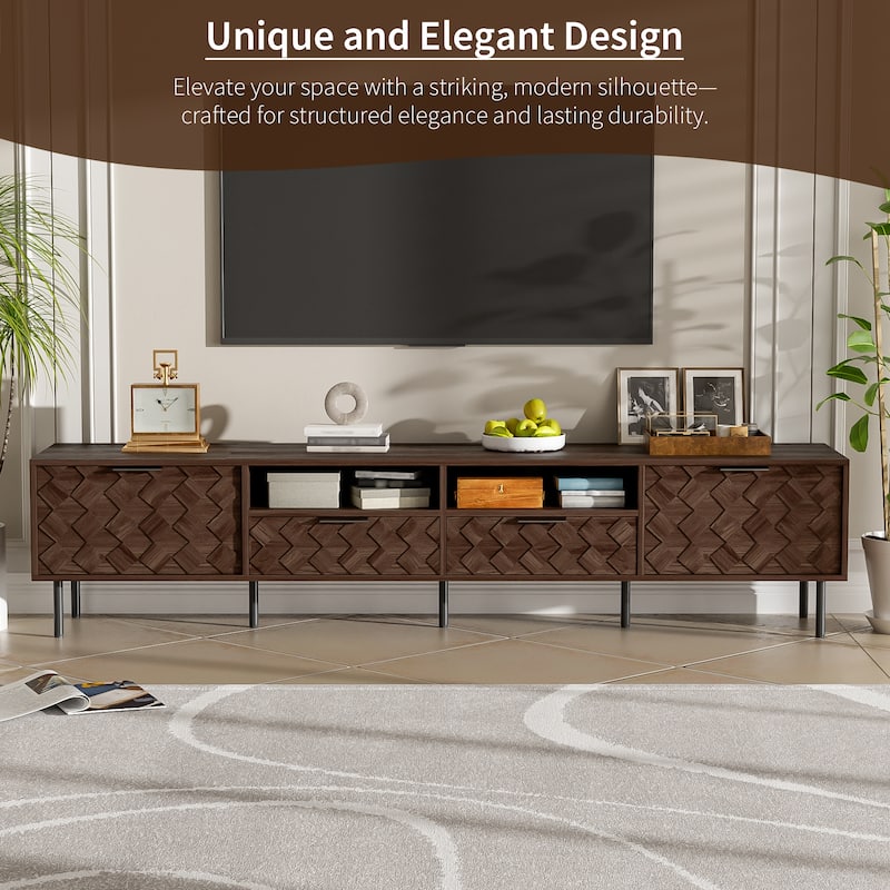 Wood TV Stand Entertainment Center, Media Console Cabinet for TVs up to 85", Storage TV Console Table w/ 2 Drawers & 2 Cabinets