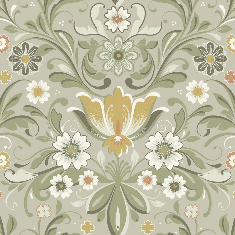 A-Street Prints Ostanskar Green Retro Floral Wallpaper