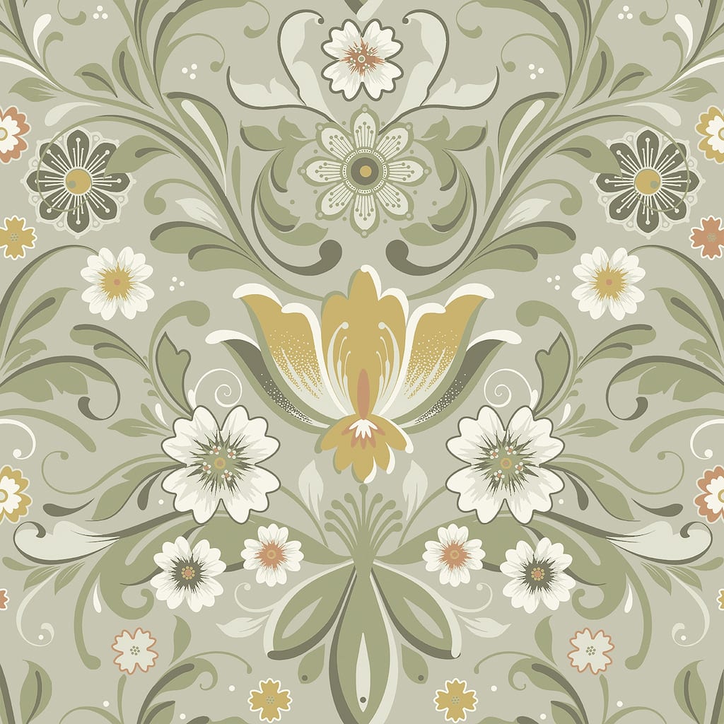 A-Street Prints Ostanskar Green Retro Floral Wallpaper