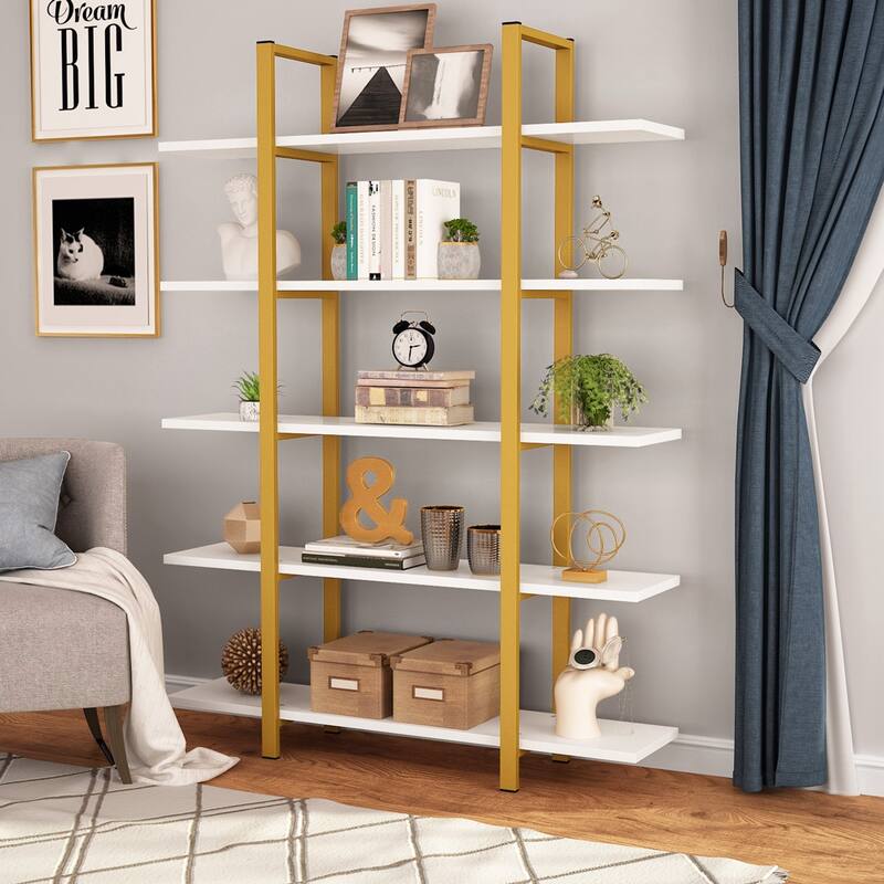 5 Tier Bookshelf Wide Display Shelves Bookshelves