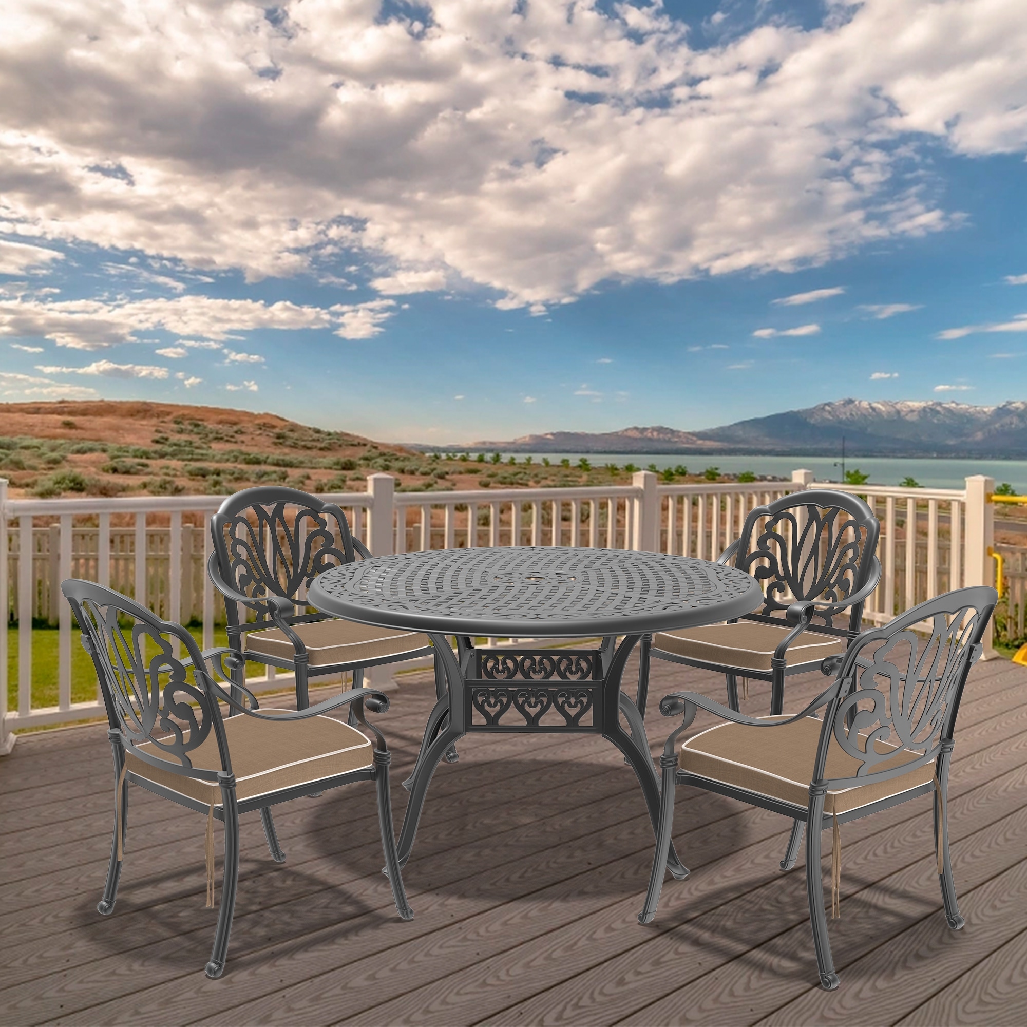 5-Piece Cast Aluminum Patio Furniture Set Outdoor Dining Table and Chair