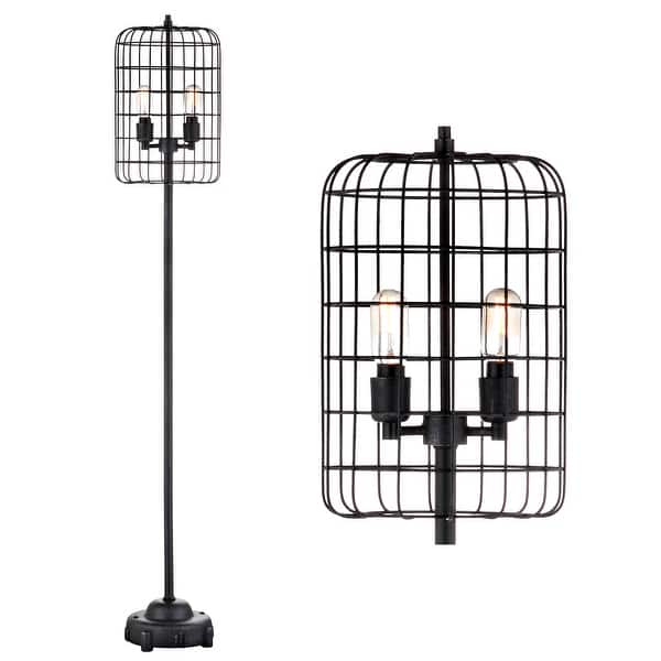 slide 2 of 8, Jaxon 65" Industrial Metal Floor Lamp, Black/Silver by JONATHAN Y - 65" H x 11" W x 11" D
