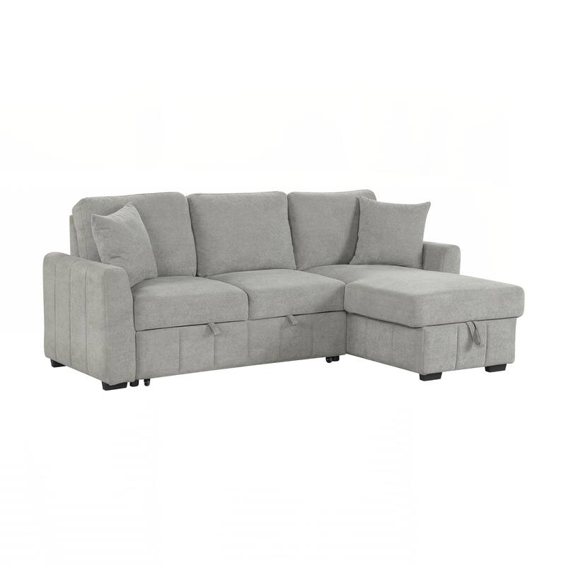L-Shaped Sectional Sleeper Sofa with Reversible Storage Chaise, Drop-Down Center Back Cushion with Dual Cup Holders