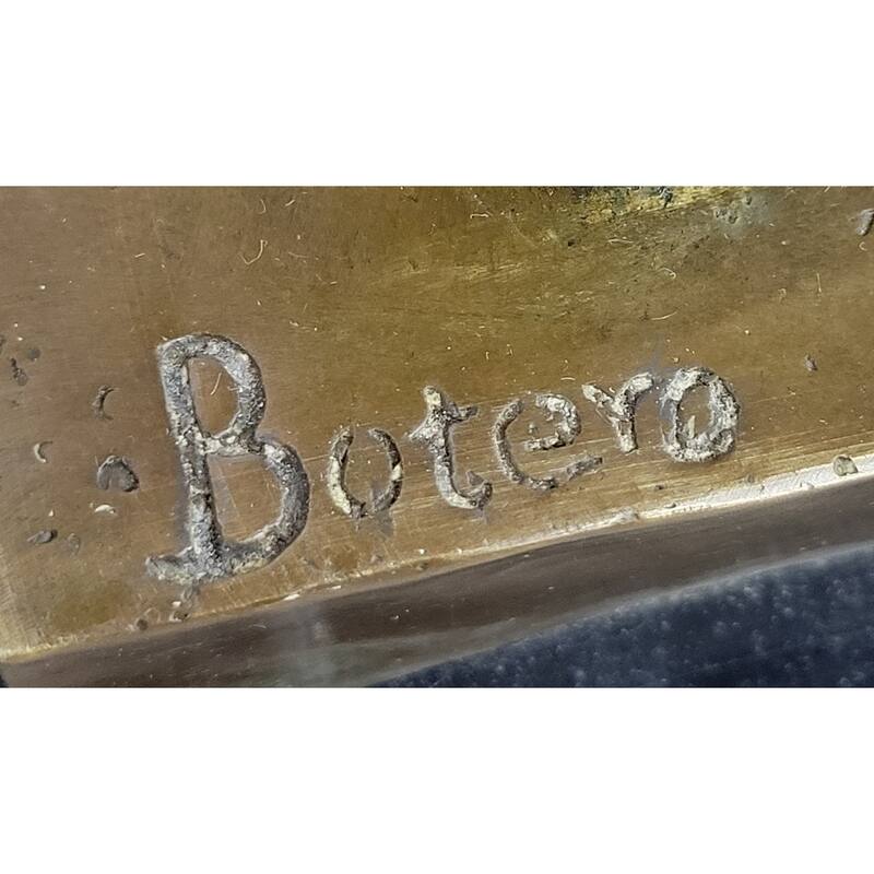 Greek Or Roman Warrior By Botero Bronze Sculpture Marble Base Statue Figurine Decor
