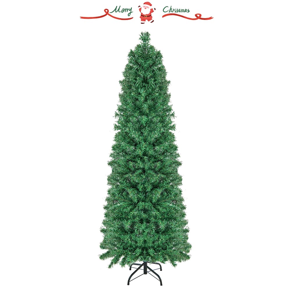 5FT Pre-Lit Christmas Pencil Tree with Colorful Fiber Optics Green