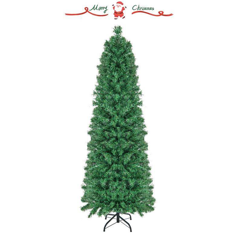 5FT Pre-Lit Christmas Pencil Tree with Colorful Fiber Optics Green - 5 Foot