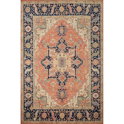 Hand Knotted Oriental 100% Wool Carpet Traditional Medallion Oranges & Rust Heriz (serapi) Area Rug - 10' 3'' X 8' 3''