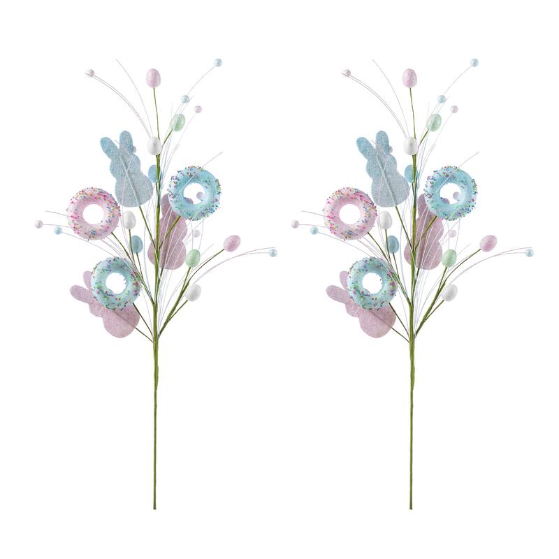 Glitzhome 28"H Set of Two Easter Glitter Egg Bunny Donuts Top Hat Picks - Glitter Egg, Bunny & Donuts