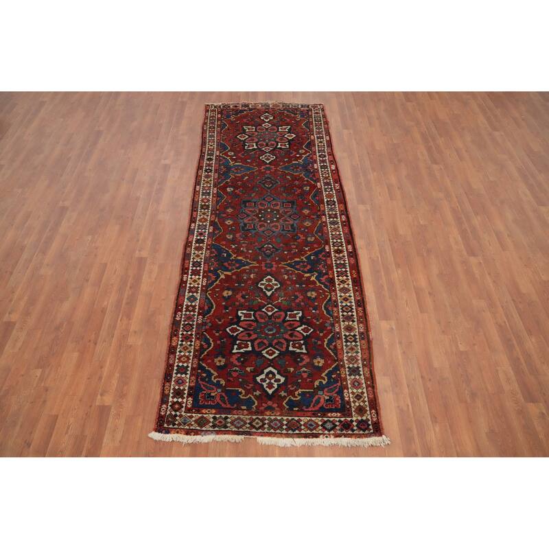 Hand Knotted Oriental 100% Wool Carpet Traditional Floral Oranges & Rust Bakhtiari Runner Rug - 10' 2'' X 3' 9''