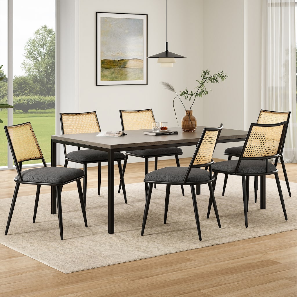 Reception Chair Set of 2 Side Chair Lounge Chair Office Chair Dark Gray Dining Chairs with Rattan Backrest