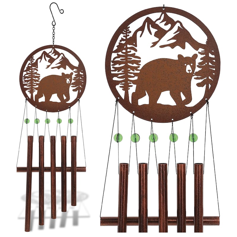 CoTa Global Black Bear Wind Chime - Handmade Glass and Metal Chime - 27 inches
