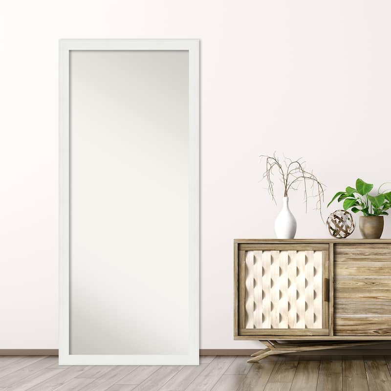 Non-Beveled Wood Full Length Floor Leaner Mirror - Vanity White Narrow Frame - Vanity White Narrow - Glass Size 24 x 60