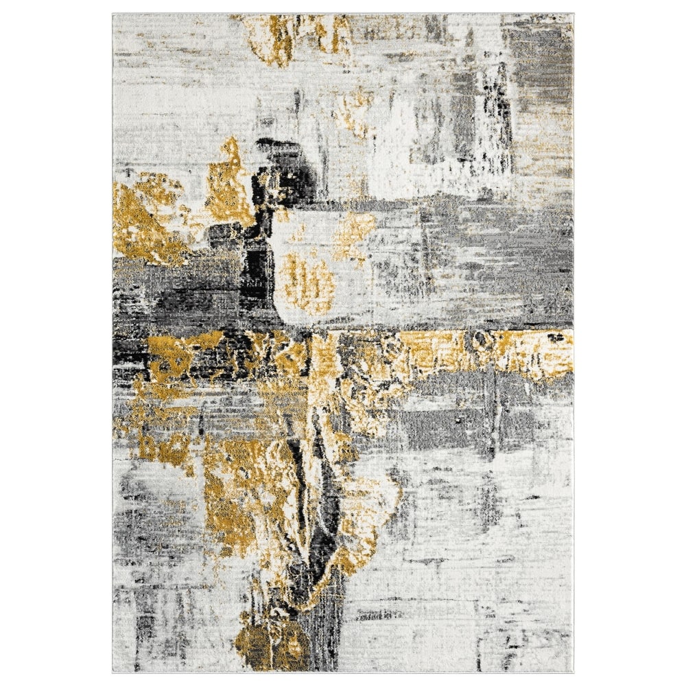 Lavell Collection Abstract White/Gold Area Rug