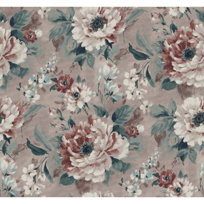 Seabrook Designs Lattimore Floral Unpasted Wallpaper - 27 in. W x 27 ft. L - Metallic Mauve & Teal