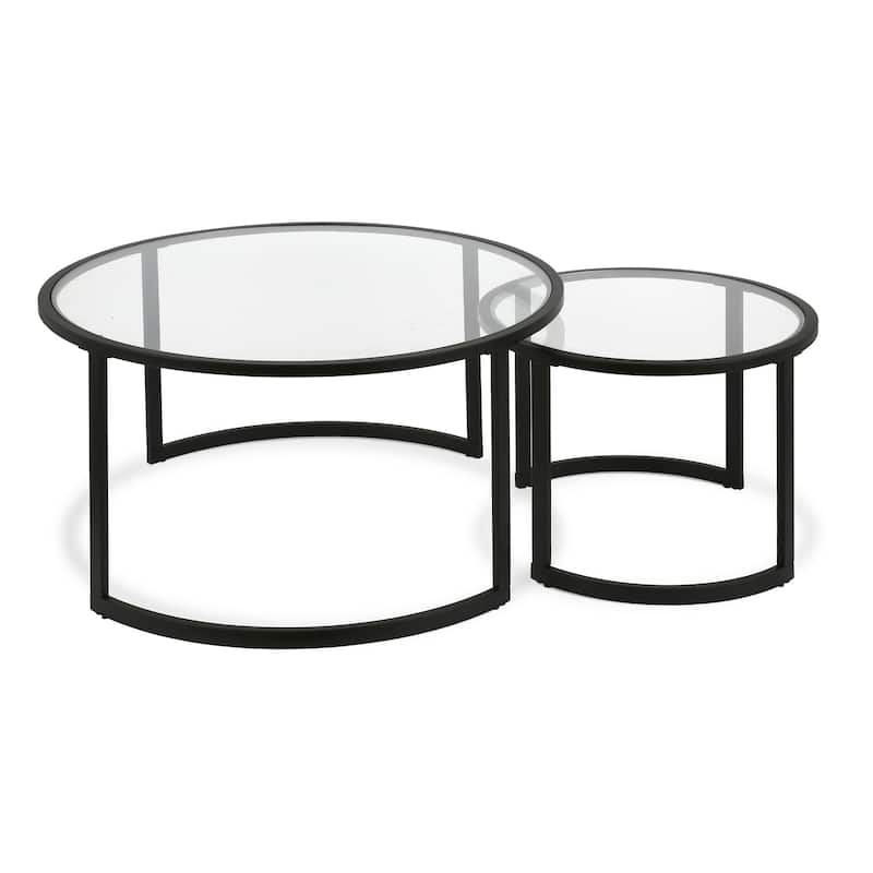 Set of 2 36" Glass And Steel Round Nested Coffee Tables - 36” x 36” x 18”