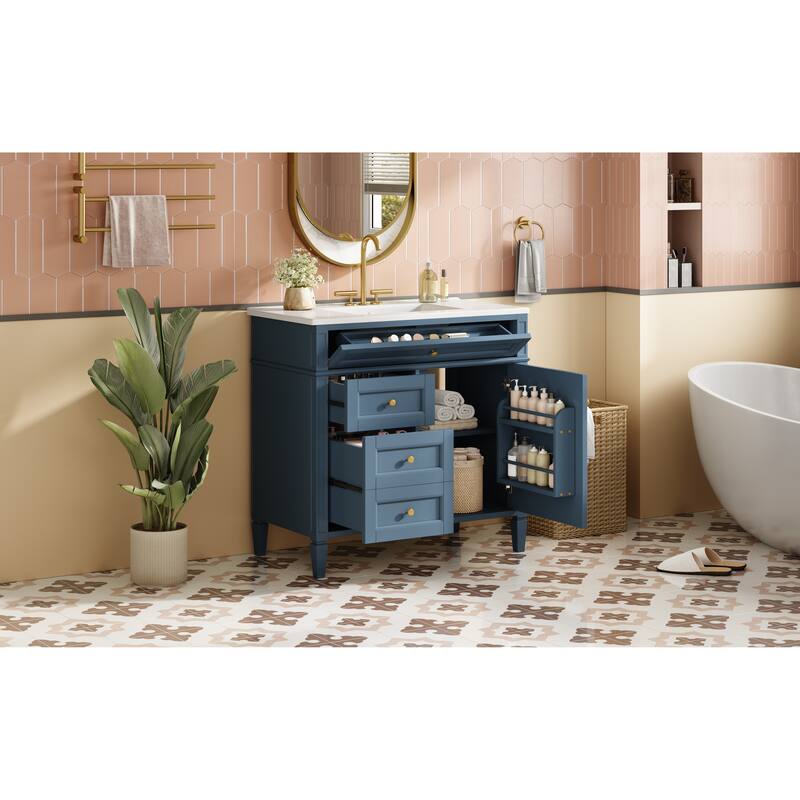 GDFStudio - Carradine Modern Freestanding Bathroom Vanity with Ceramic Sink and 2 Drawers & a Tip-out Drawer - 36'W