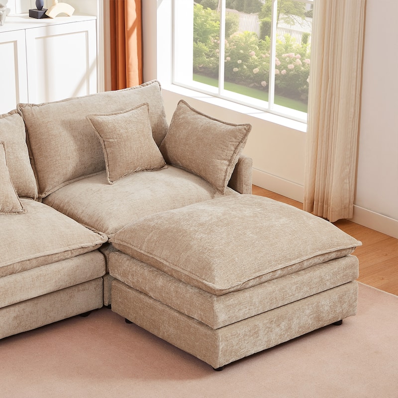 Homy Casa 102" L-Shaped Modular Sectional Sofa Movable Ottoman, Cloud-Style Chenille Couch, DIY Combination for Living Room Tray