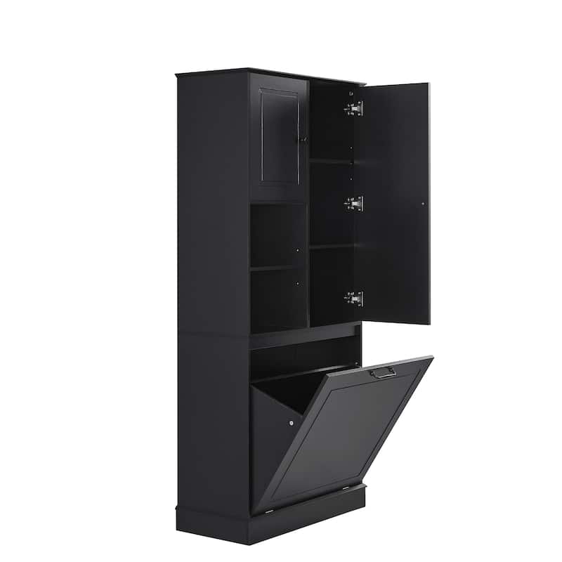 GDF Studio - Tommy Modern MDF Tall Storage Cabinet with Adjustable Shelves and Large Flip-Out Basket