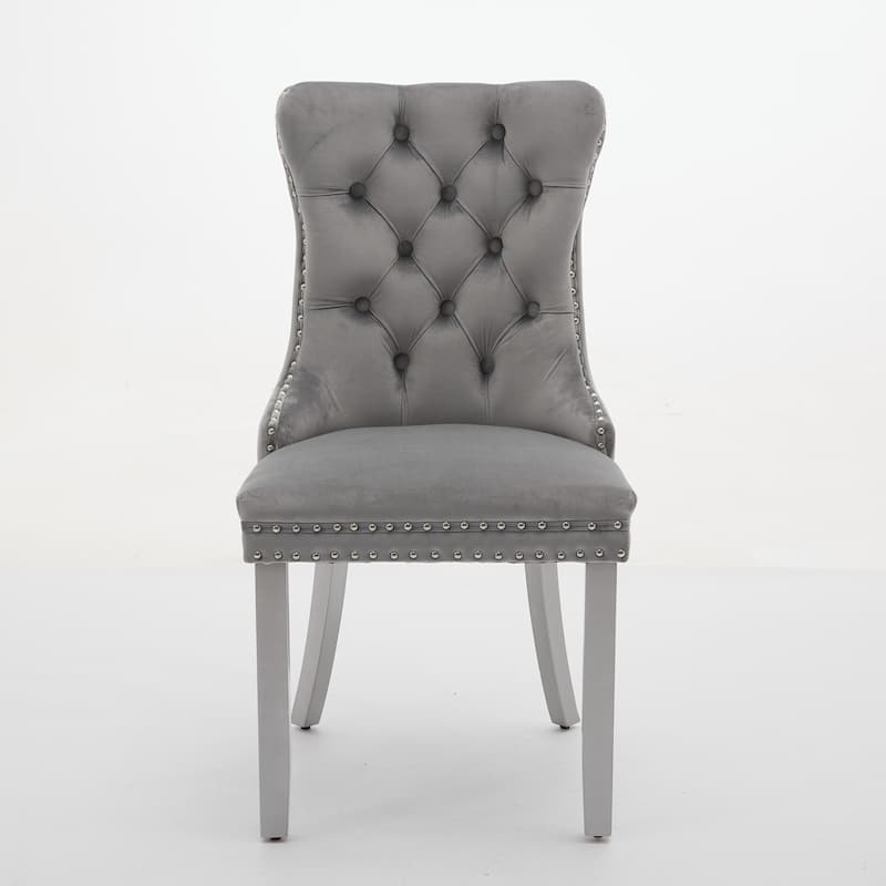 High-end Tufted Solid Wood Contemporary Velvet Upholstered Dining Chair with Wood Legs Nailhead Trim 2-Pcs Set