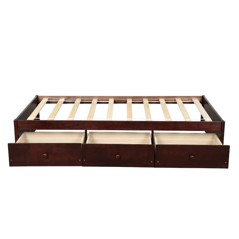 Black Twin Size Pine Platform Storage Bed with Drawers - Space-Saving Design