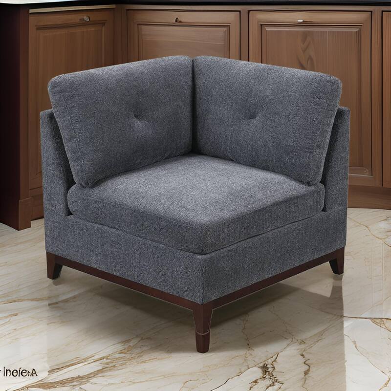 Jemy 37 Inch Modular Corner Sofa Chair, Dark Gray Chenille, Solid Wood