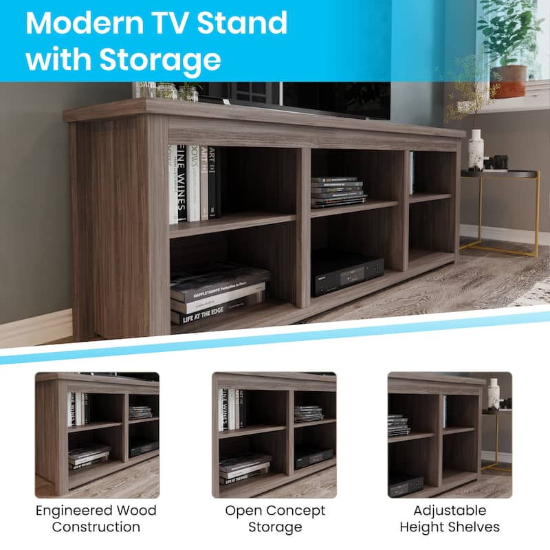 TV Stand for up to 80" TVs with 6 Open Storage Compartments - 65 inches