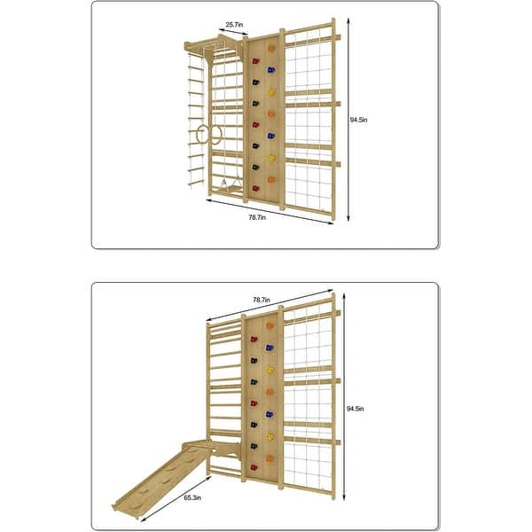 Walnut 9-in-1 Swedish Ladder Wall Gym | Indoor Wooden Climber & Activity Set for Kids - Natural