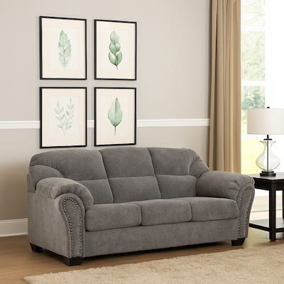 Lasy Sofa, Black Nailhead Trim and Dark Gray Polyester, Flared Arms