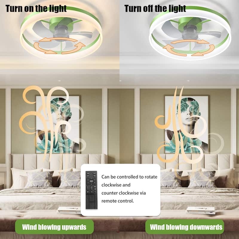 Ceiling Fans with Lights Dimmable LED Embedded installation of thin modern ceiling fans(Green)