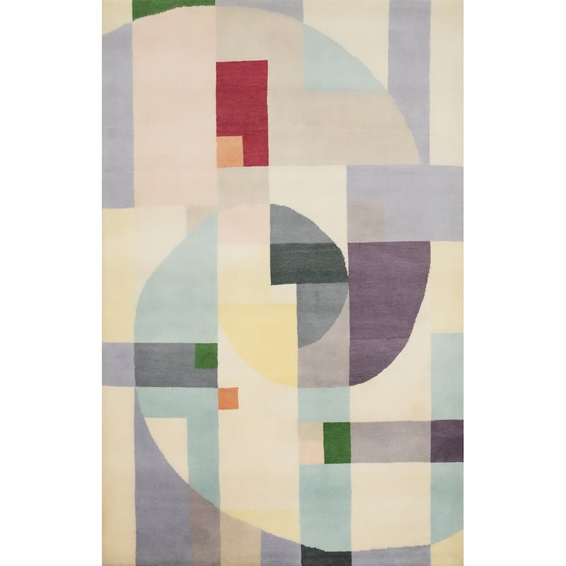 Hand Knotted Oriental 100% Wool Carpet Modern Geometric Multi-Colored Gabbeh Area Rug - 7' 9'' X 5' 4''