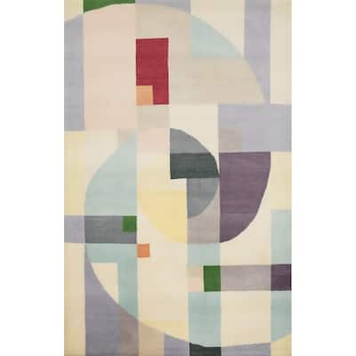 Hand Knotted Oriental 100% Wool Carpet Modern Geometric Multi-Colored Gabbeh Area Rug - 7' 9'' X 5' 4''