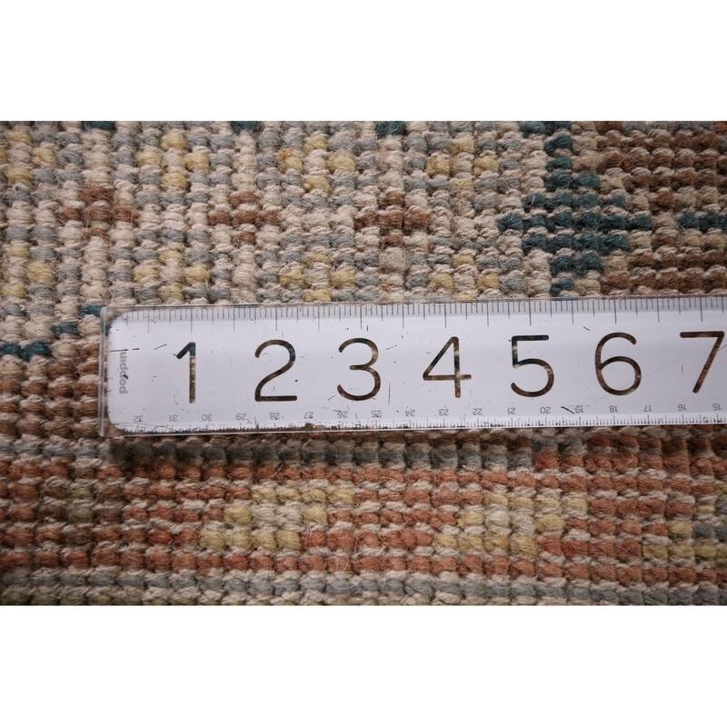 Gray Geometric Khotan Indian Area Rug Hand-Knotted Wool Carpet - 7'9"x 9'10"