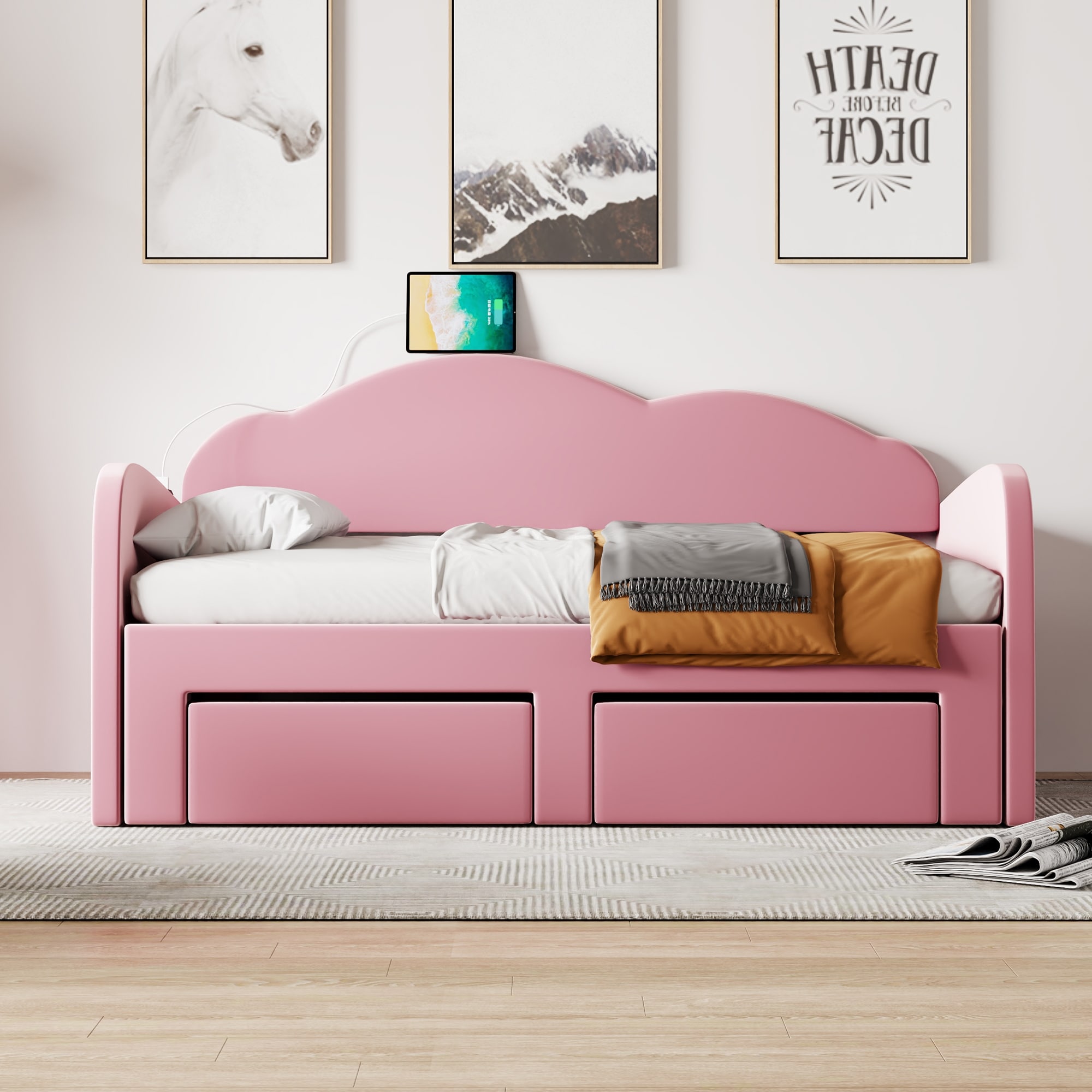 Pink daybed sale with storage