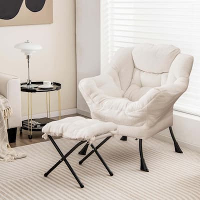 Sherpa Lazy Chair w/ Ottoman Comfy Lounge Reading Accent Chair