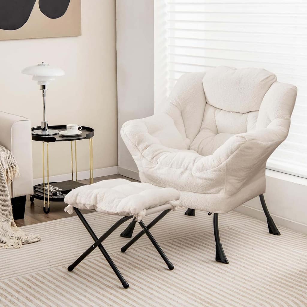 Sherpa Lazy Chair w/ Ottoman Comfy Lounge Reading Accent Chair