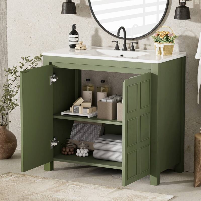 Retro Style 36" Bathroom Vanity with Sink Set, Freestanding Soft-Close Bathroom Storage Cabinet with Adjustable Shelf