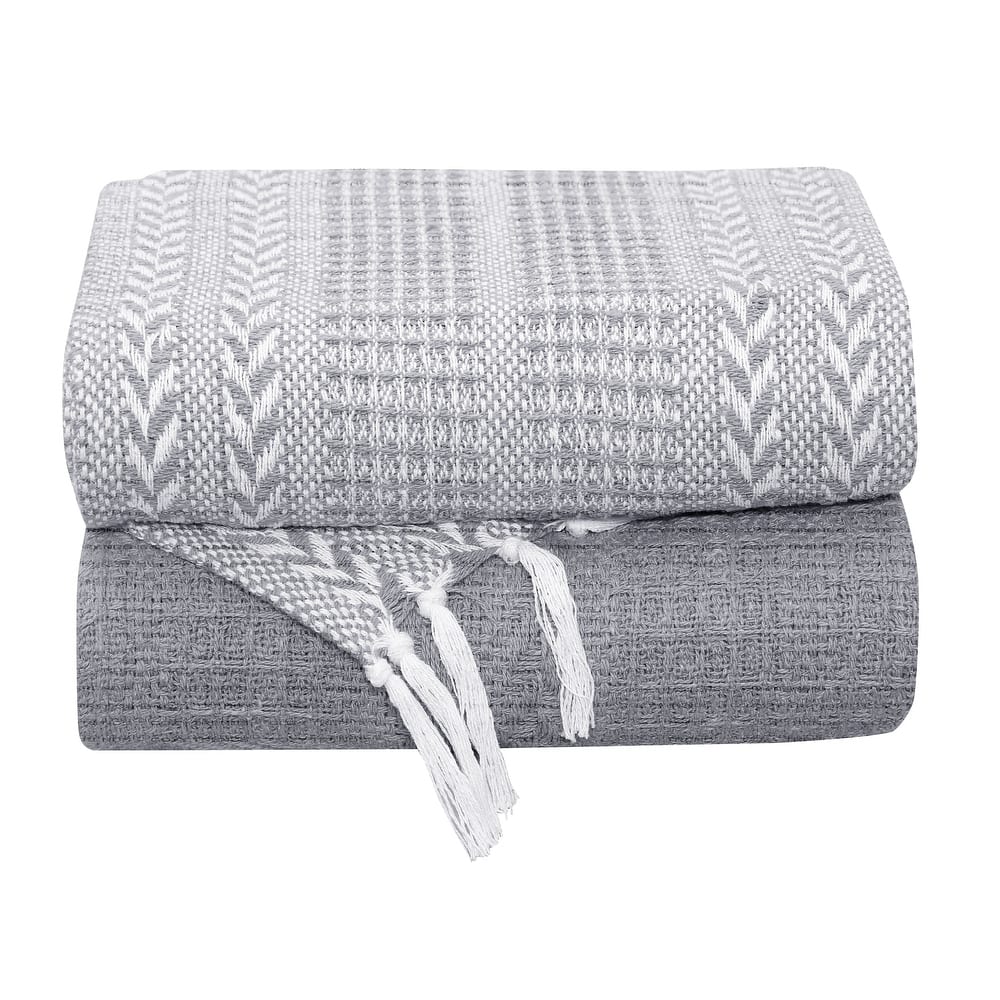 Handwoven Luxurious Cotton Sofa Couch Bed Throw Blankets All Season - Set of 2 (50''x60'')